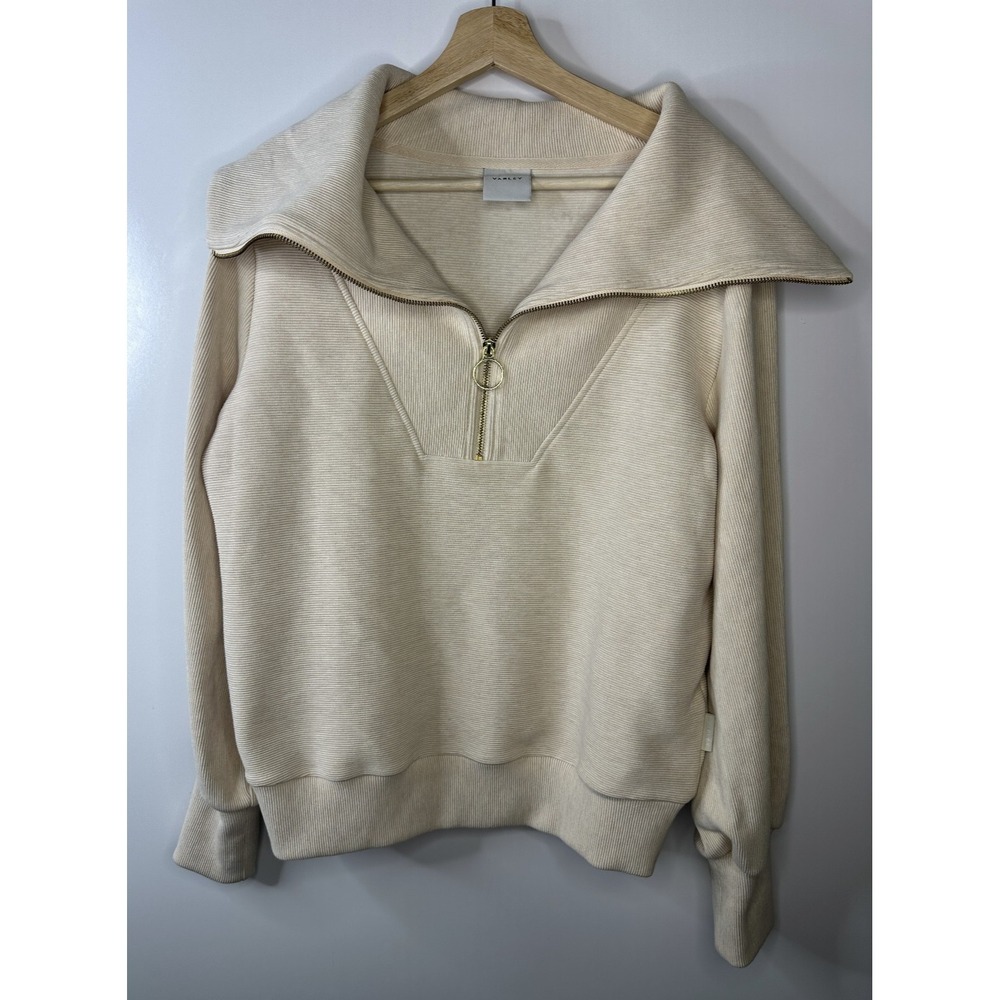 Varley Vine Half Zip Ottoman Ribbed Knit Pullover Beige Top Women's Oversized XS - Picture 2 of 13